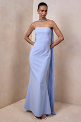 Avery | Powder Blue Bandeau Maxi Dress With Embellished Scarf