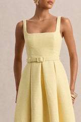 Camoria | Lemon Boucle Square-Neck Midi Dress