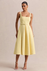 Camoria | Lemon Boucle Square-Neck Midi Dress
