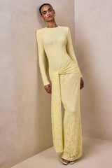 Evangela | Lemon Lace Crew-Neck Maxi Dress With Wrap-Detail