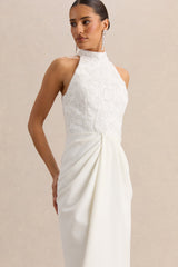 Charlotte | White Halter-Neck Maxi Dress With Gathered-Detailing