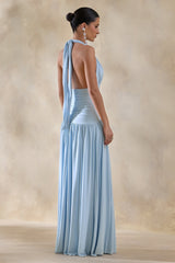 Bettina | Powder-Blue Plunge-Neck Maxi Dress With Gathered-Detailing