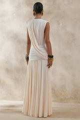 Glorina | Cream Plunge-Neck Maxi Dress With Draped-Detailing