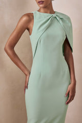 Quira | Mint Asymmetric-Neck Maxi Dress With Cape-Sleeve