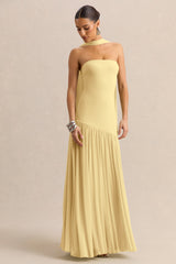 Bambi | Lemon Bandeau-Neck Maxi Dress With Scarf-Detail