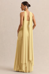 Bambi | Lemon Bandeau-Neck Maxi Dress With Scarf-Detail
