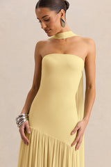 Bambi | Lemon Bandeau-Neck Maxi Dress With Scarf-Detail