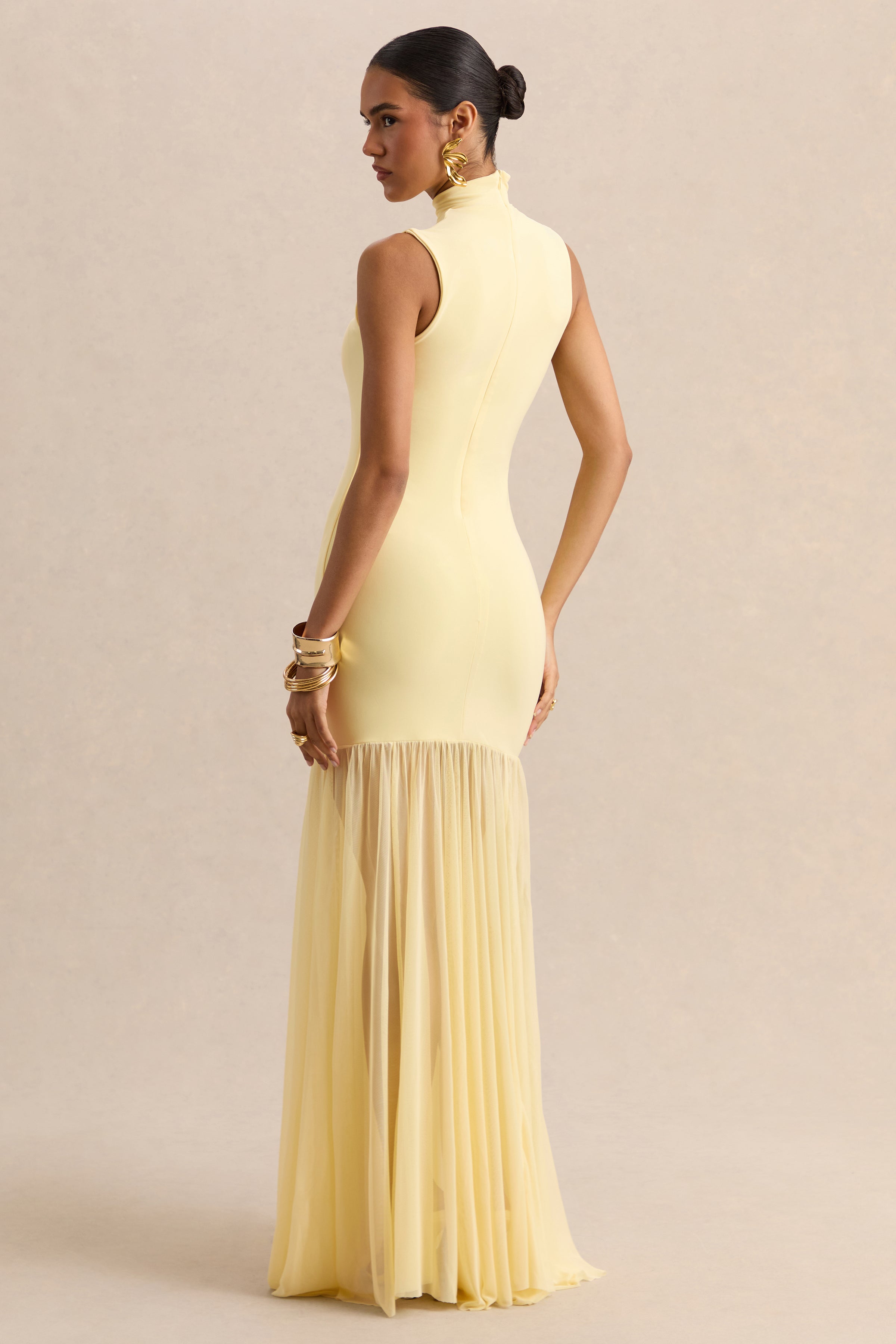 Felina | Lemon High-Neck Maxi Dress With Sheer-Skirt