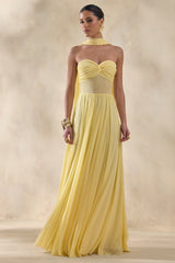 Lyvoria | Lemon Bandeau Maxi Dress With Mesh-Detail And Scarf