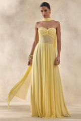 Lyvoria | Lemon Bandeau Maxi Dress With Mesh-Detail And Scarf