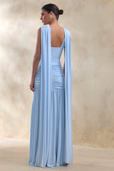 Amelisse | Powder Blue Plunge-Neck Maxi Dress With Ruched-Detailing