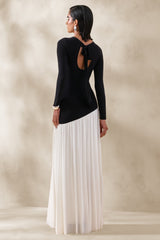 Jasira | Black & White Crew-Neck Maxi Dress With Asymmetric Drop-Waist