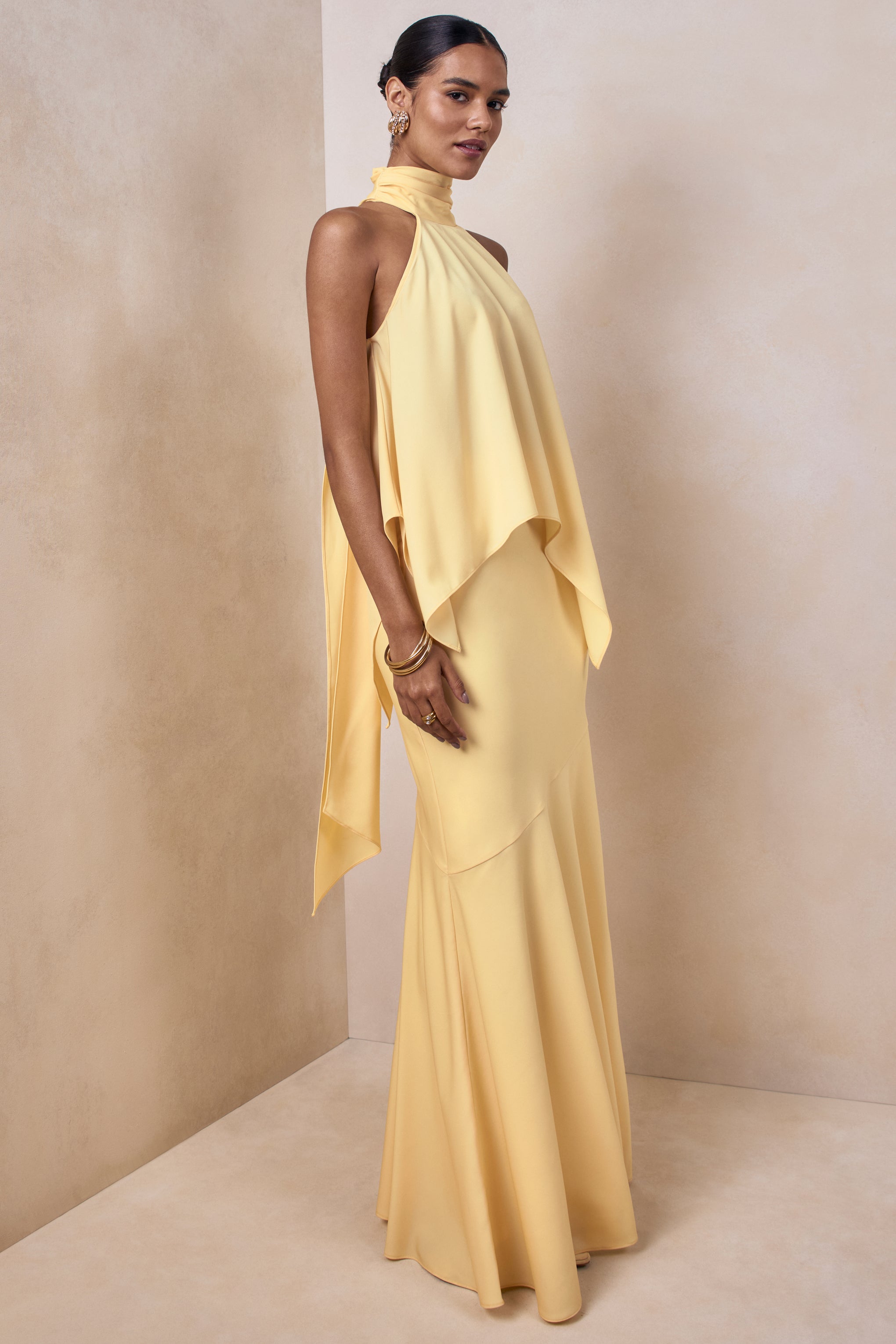 Sancelle | Lemon Matte Satin Halter-Neck Top