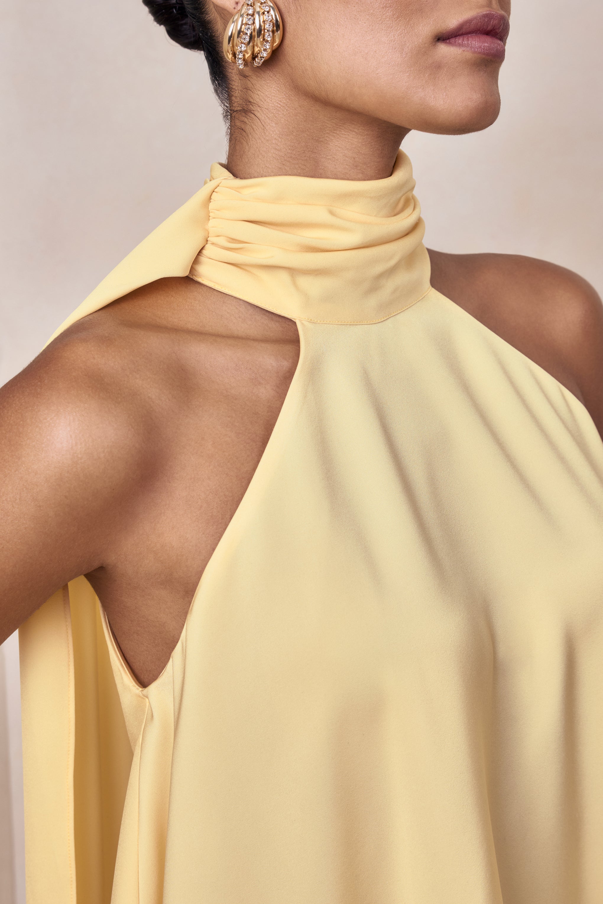 Sancelle | Lemon Matte Satin Halter-Neck Top