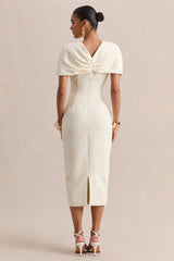 Novalie | Cream V-Neck Midi Dress With Twist-Detail
