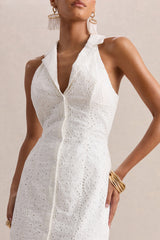 Tover | White Broderie Plunge-Neck Maxi Dress