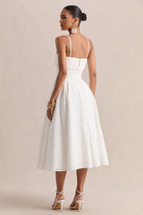 Zoeva | Cream Broderie Square-Neck Belted Midi Dress