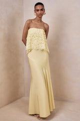 Clemency | Lemon Lace And Matte Satin Bandeau Maxi Dress