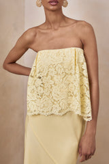 Clemency | Lemon Lace And Matte Satin Bandeau Maxi Dress