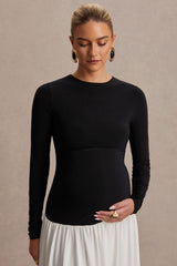 Monroe | Black And White Crew-Neck Maternity Maxi Dress With Drop-Waist