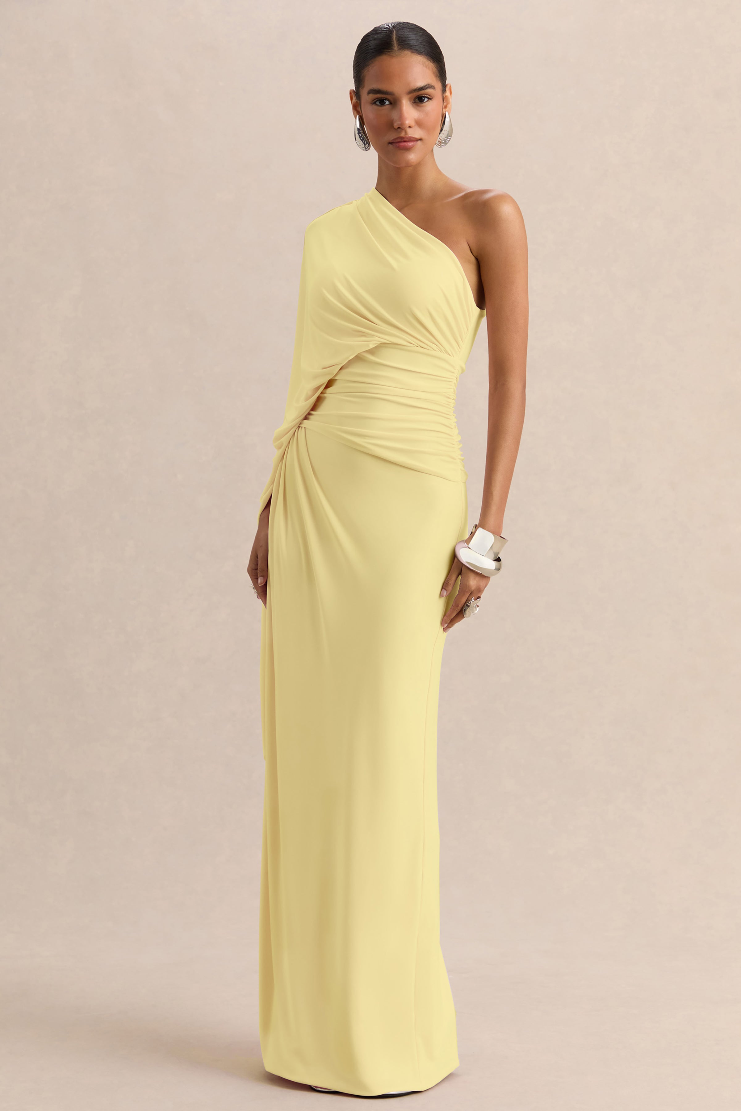Sabella | Lemon Asymmetric-Neck Maxi Dress