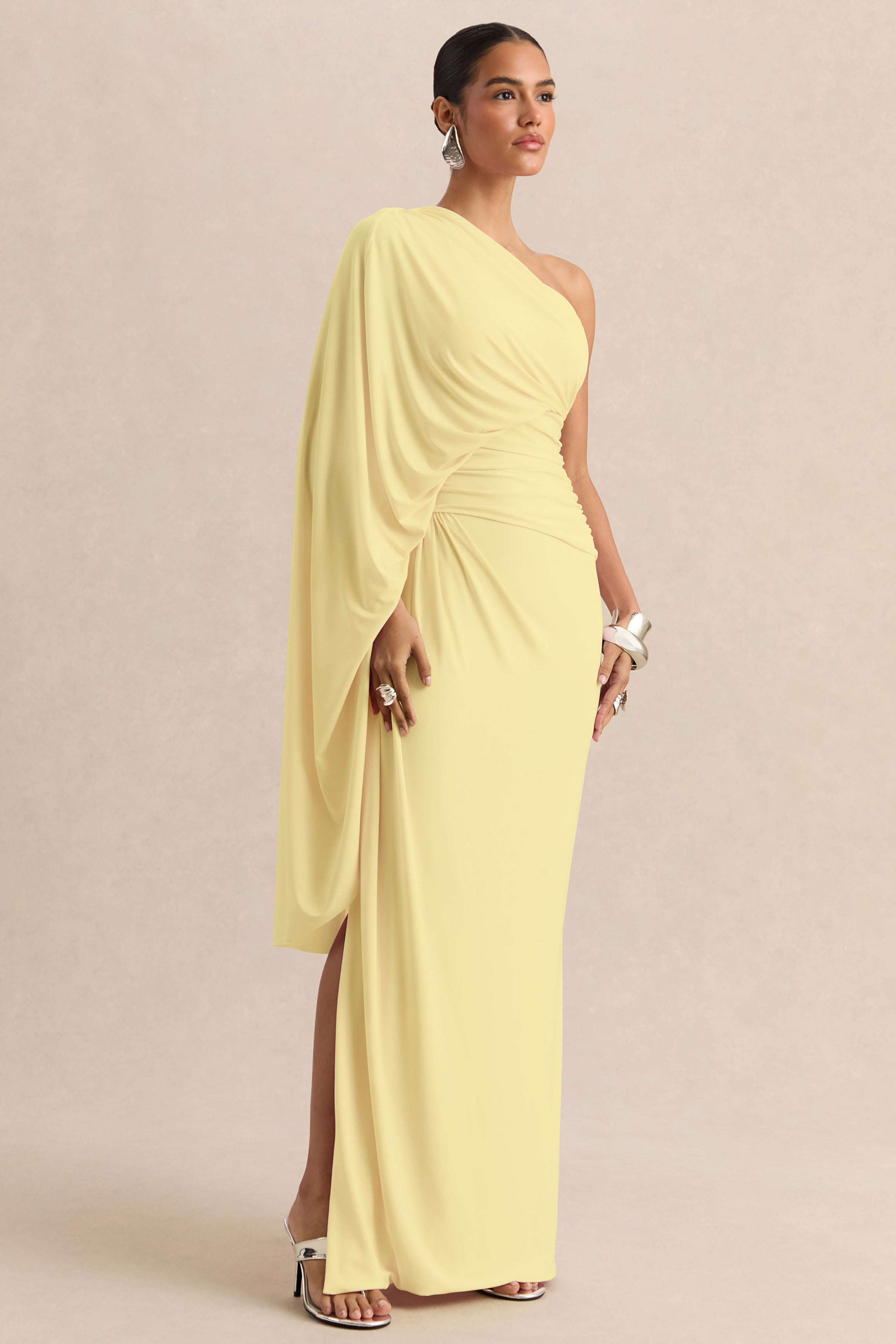 Sabella | Lemon Asymmetric-Neck Maxi Dress