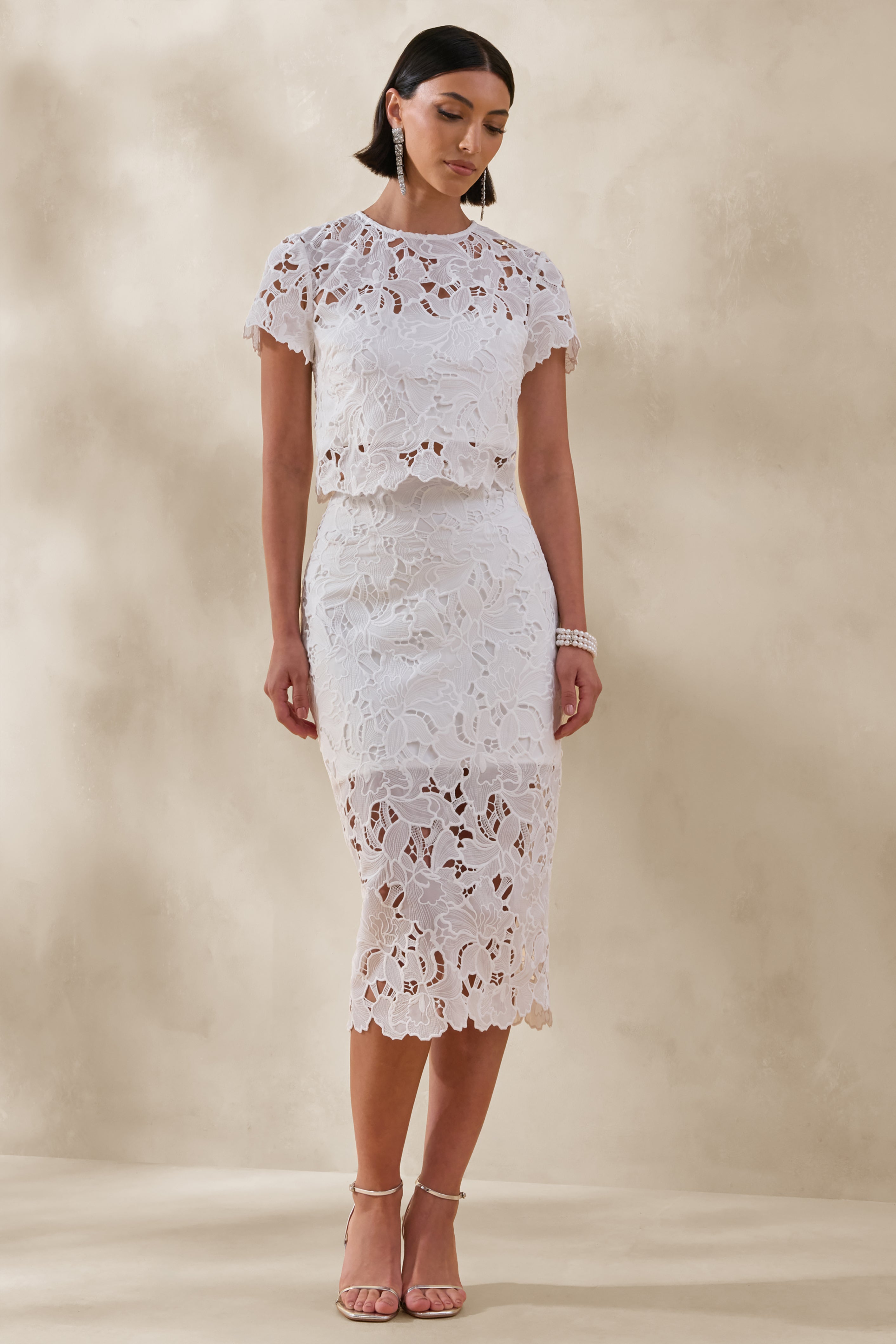 Aisling | White Lace Midi-Skirt