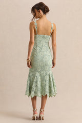 Melia | Sage Lace Scoop-Neck Midi Dress