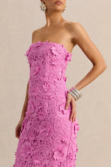 Gracie | Pink Lace Bandeau Maxi Dress