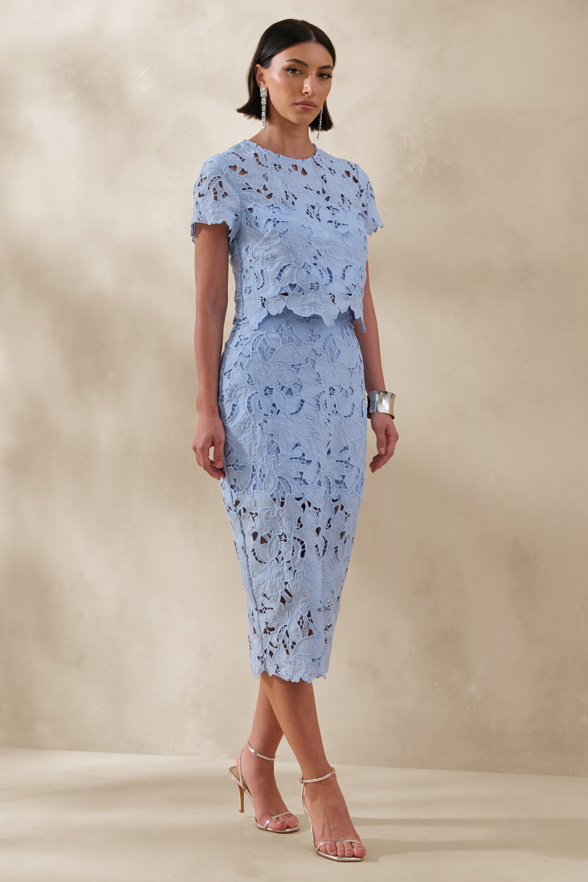 Ina | Powder Blue Lace Crew-Neck Crop-Top