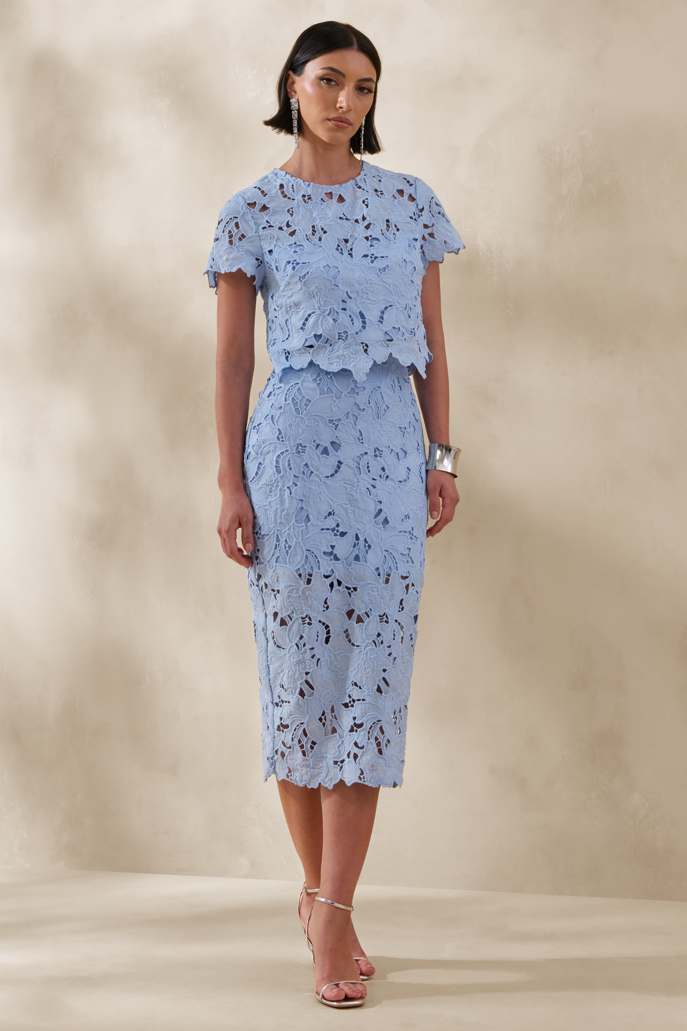 Ina | Powder Blue Lace Crew-Neck Crop-Top