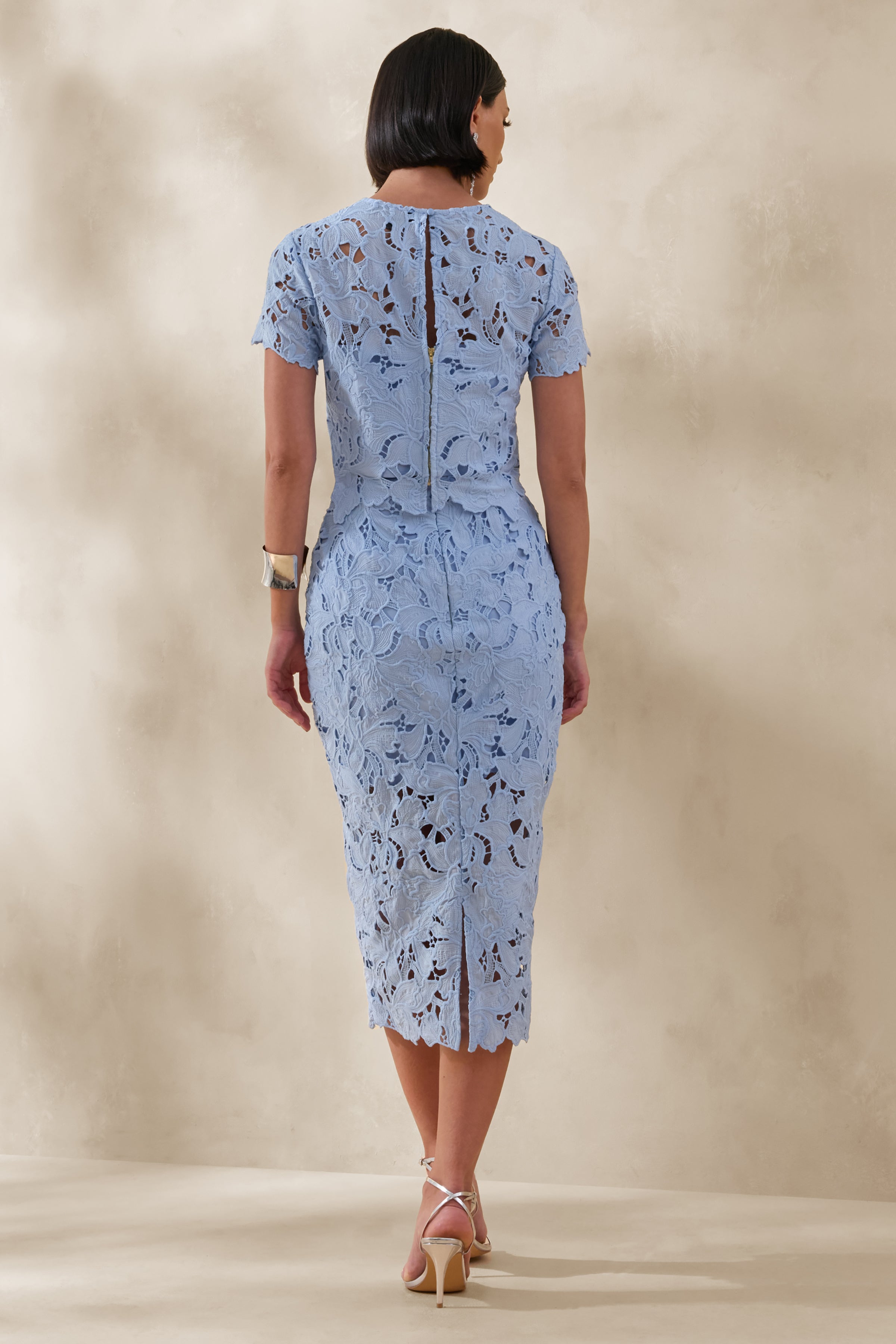 Ina | Powder Blue Lace Crew-Neck Crop-Top