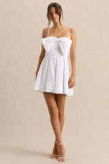 Elina | White Square-Neck Mini Dress With Bow Detail
