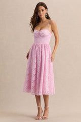 Gloriana | Pink Lace Sweetheart-Neck Midi Dress