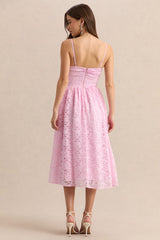 Gloriana | Pink Lace Sweetheart-Neck Midi Dress