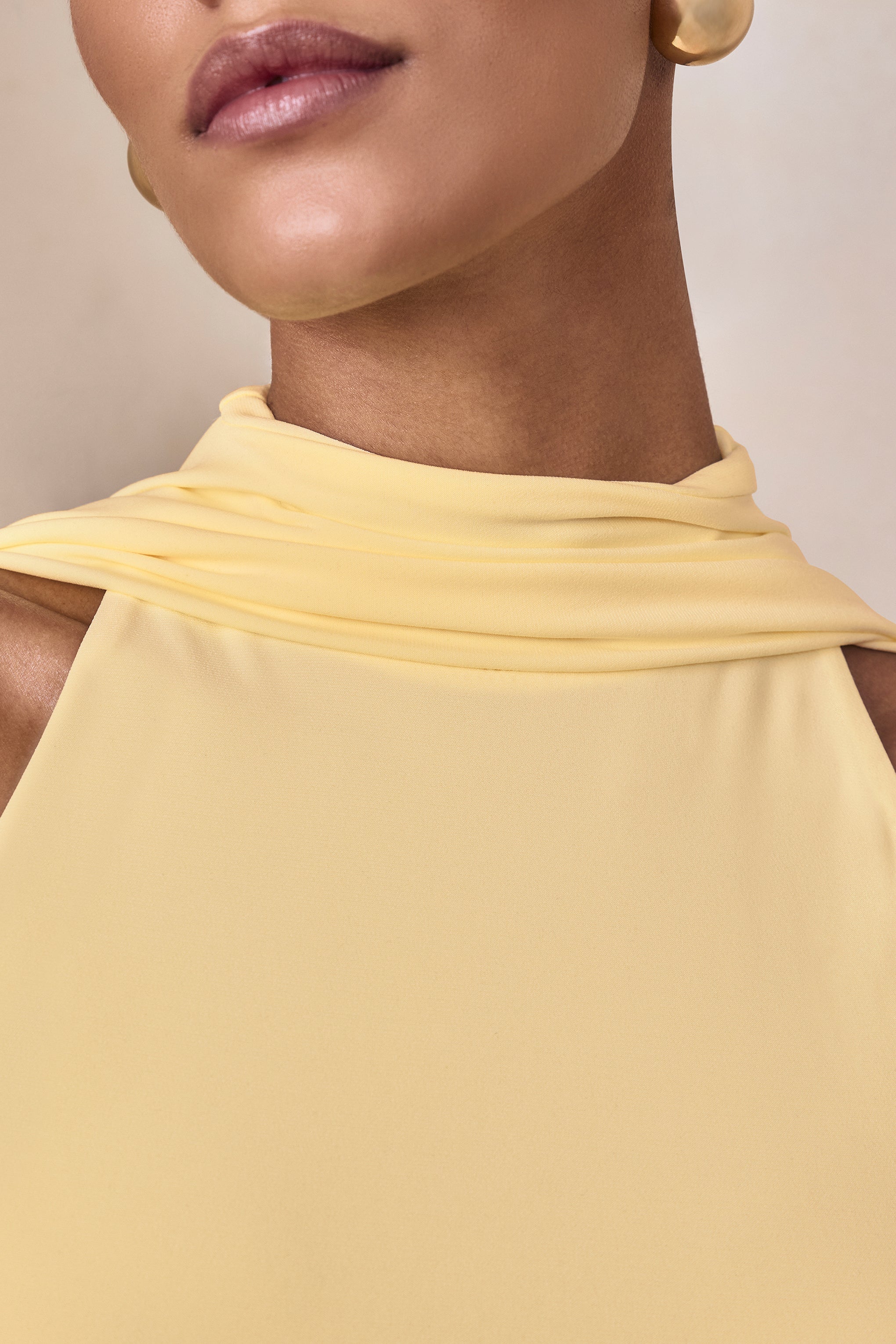 Cordy | Lemon High-Neck Maxi Dress With Cape