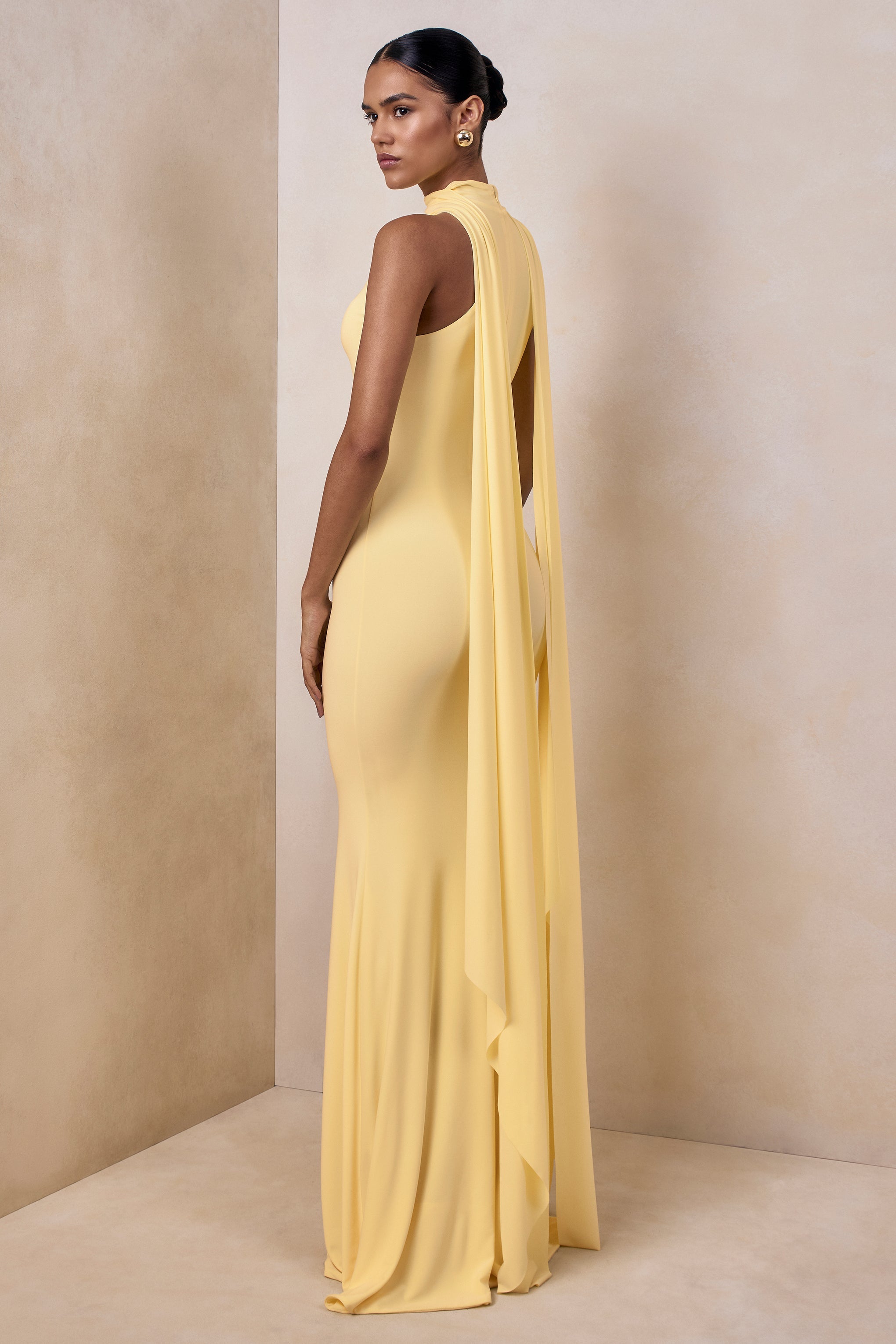 Cordy | Lemon High-Neck Maxi Dress With Cape