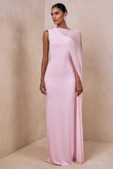 Mirelle | Light Pink Boat-Neck Maxi Dress With Cape-Sleeve