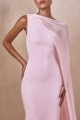 Mirelle | Light Pink Boat-Neck Maxi Dress With Cape-Sleeve