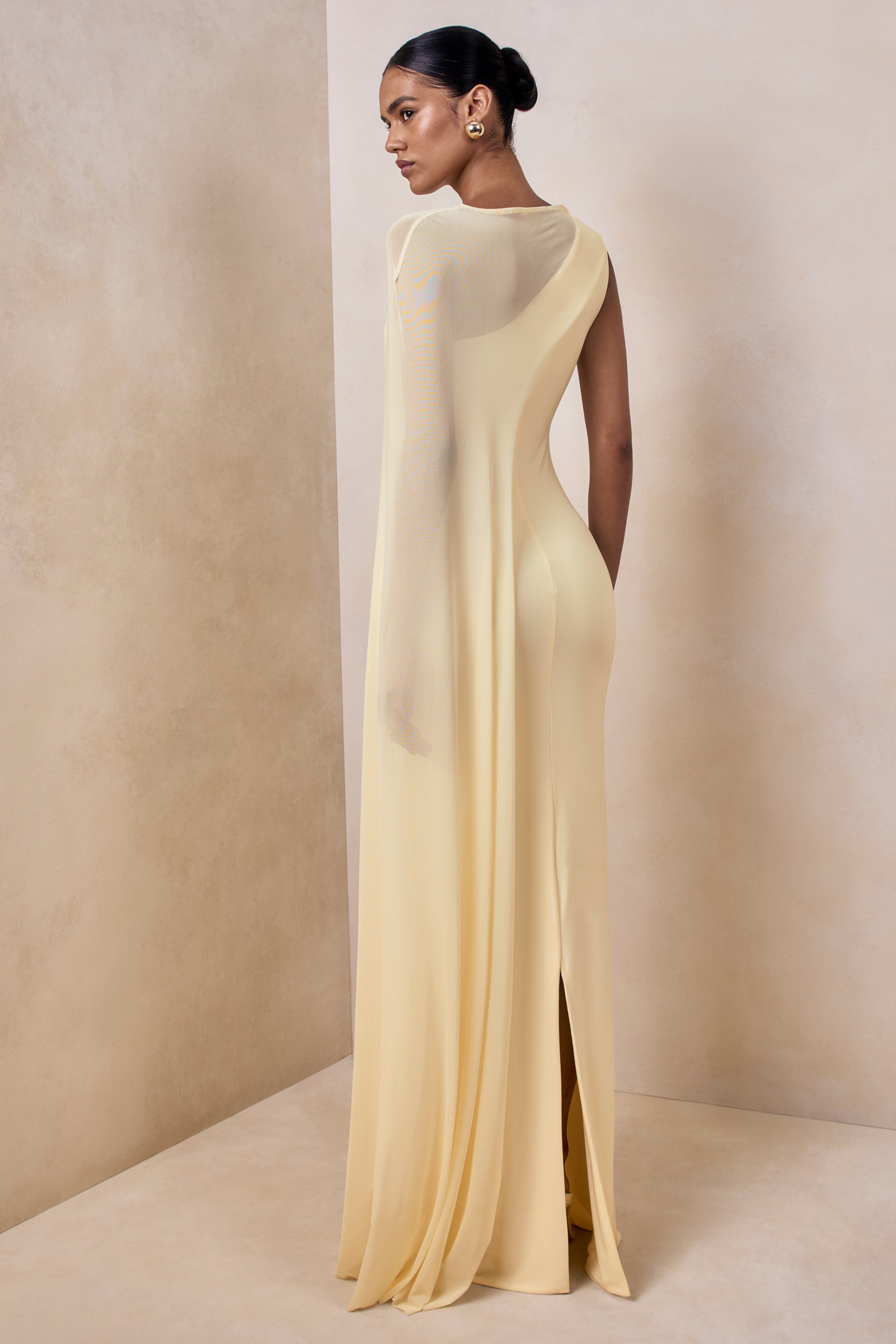 Mirelle | Lemon Boat-Neck Maxi Dress With Cape-Sleeve