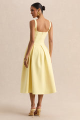 Greta | Lemon Sweetheart-Neck Midi Dress