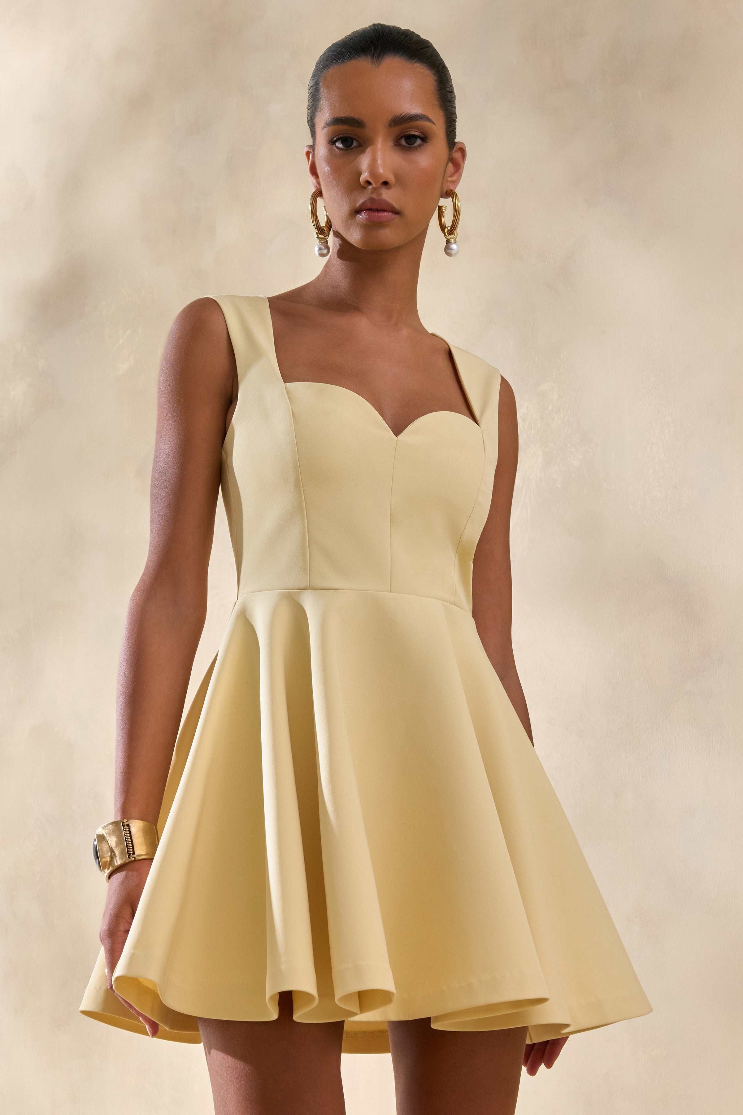 Katya | Lemon Sweetheart-Neck Skater Mini Dress