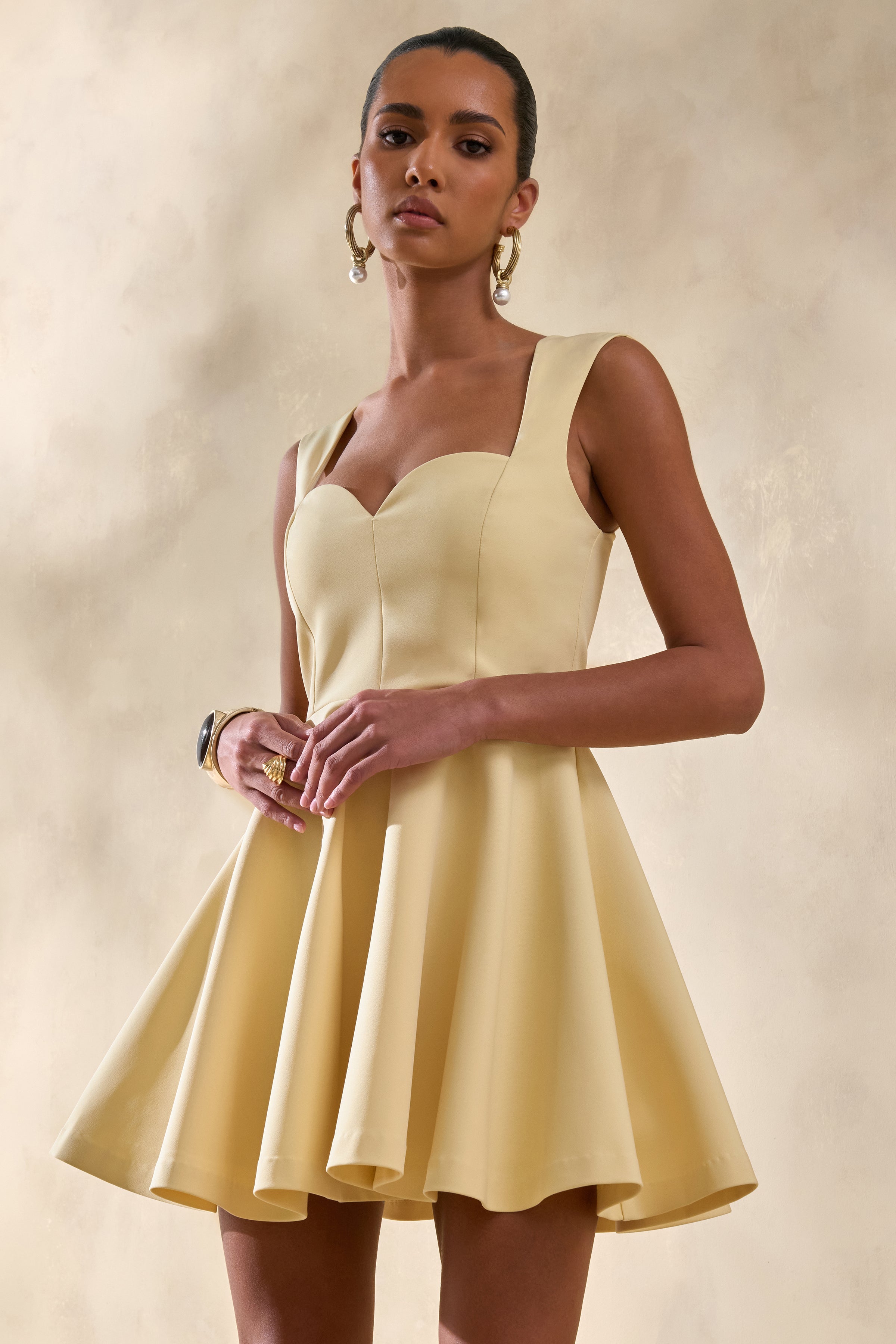 Katya | Lemon Sweetheart-Neck Skater Mini Dress