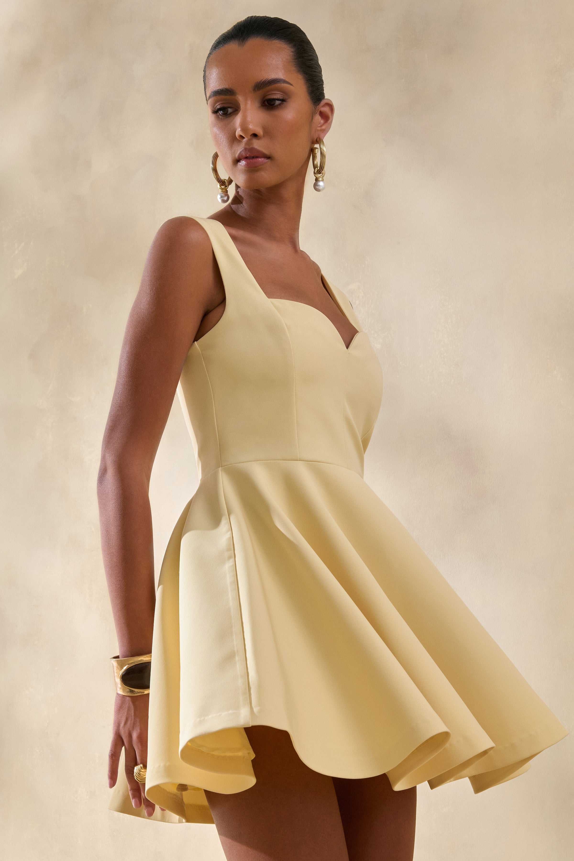 Katya | Lemon Sweetheart-Neck Skater Mini Dress