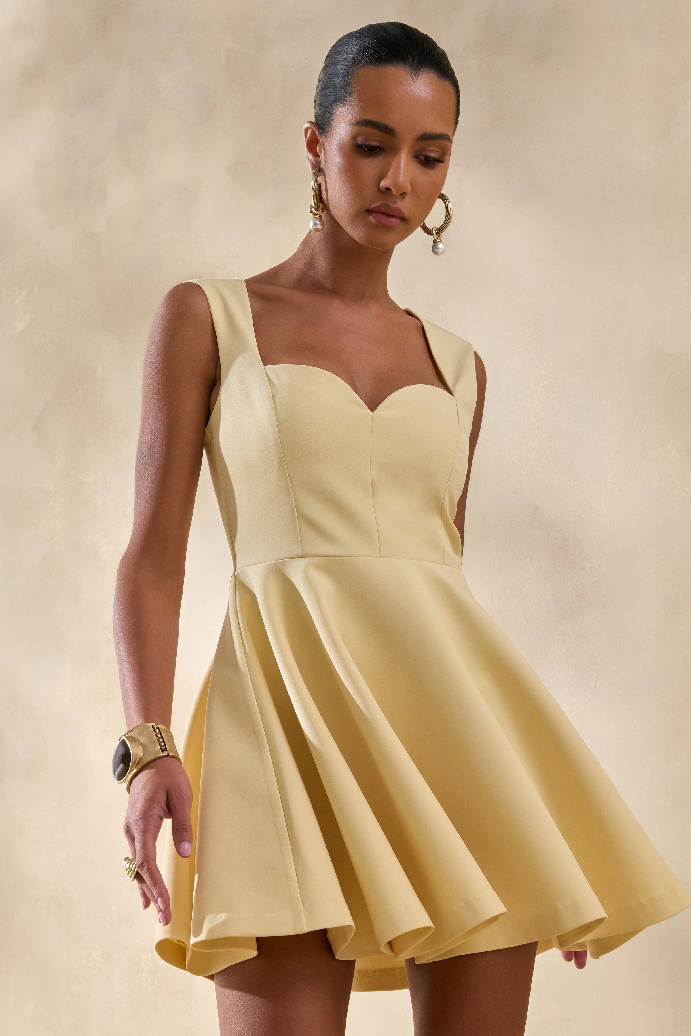 Katya | Lemon Sweetheart-Neck Skater Mini Dress
