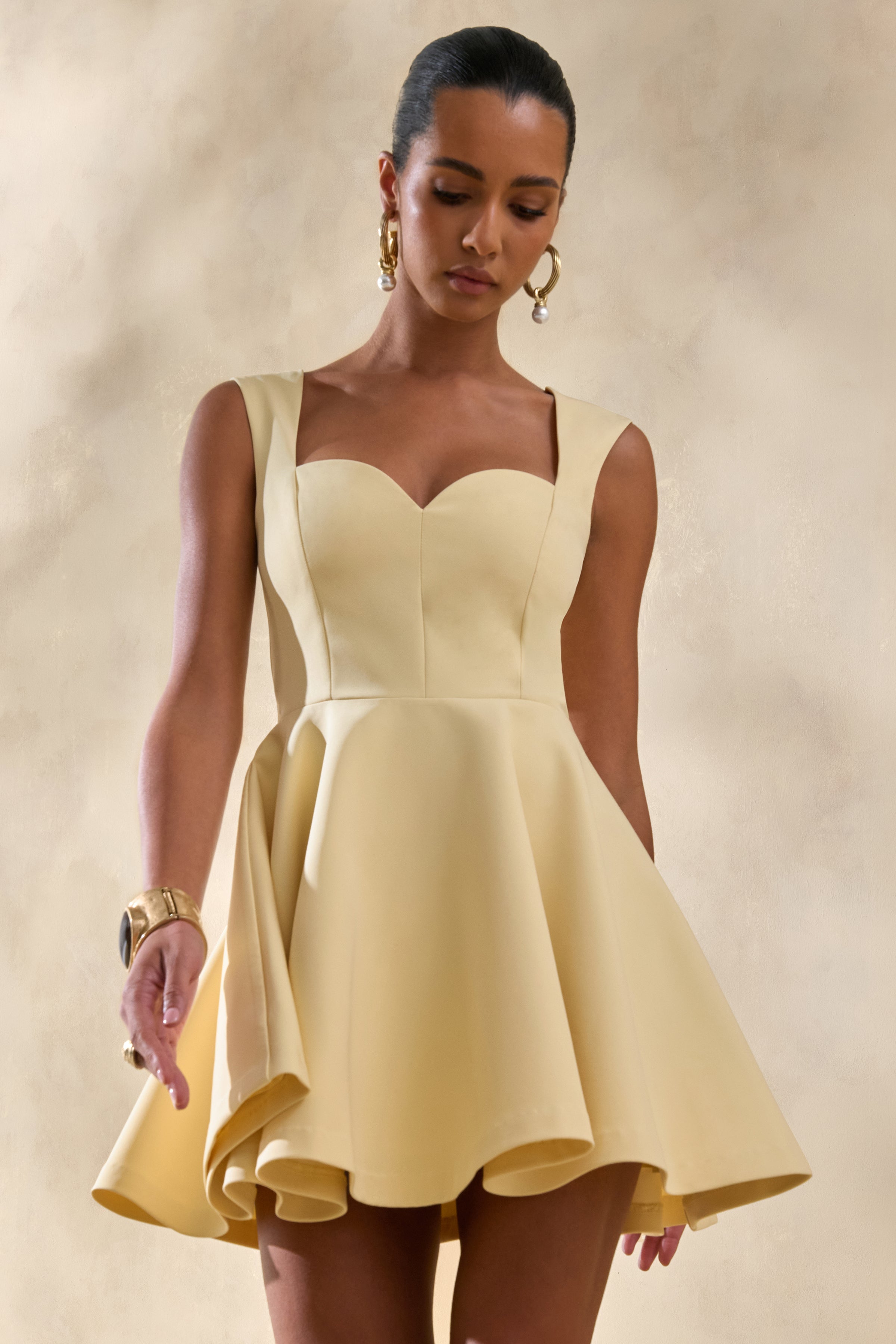Katya | Lemon Sweetheart-Neck Skater Mini Dress