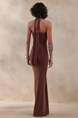 Lesley | Brown Plunge-Neck Maxi Dress