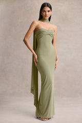 Sheila | Olive Bandeau Maxi Dress With Scarf Detail