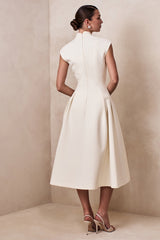 Kylen | White V-Neck Midi Dress