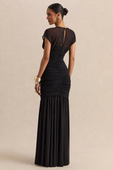 Kalene | Black Wide-Neck Maxi Dress With Sheer-Detailing